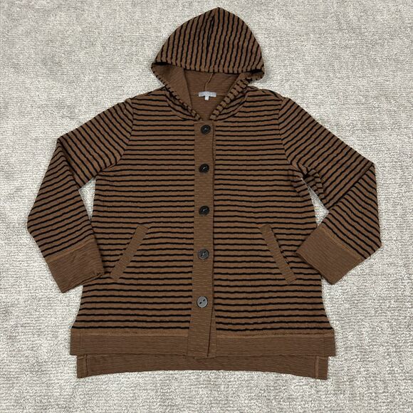 Habitat Jacket Womens Medium Cardigan Hooded Brown Black Striped Pockets - Picture 1 of 8